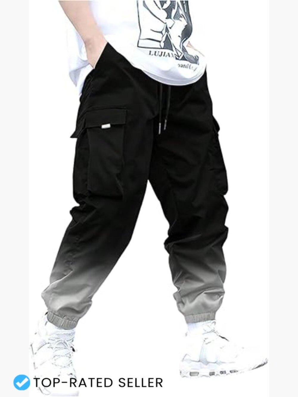 Men's Cargo Joggers Ombre Drawstring Waist Workout Athletic Pants with Pockets